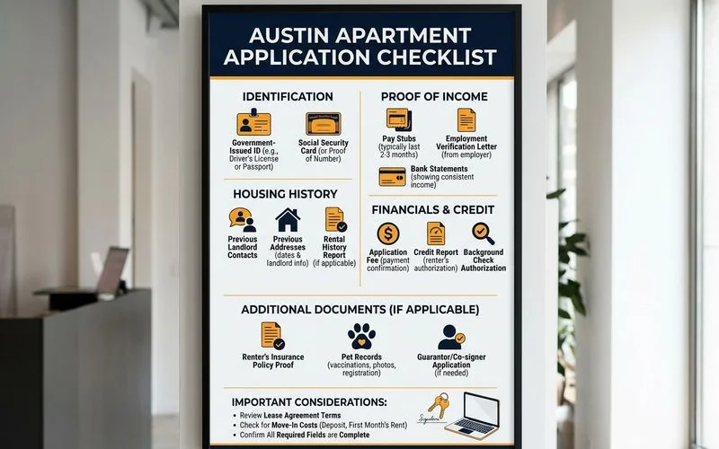 Document checklist for an Austin apartment application