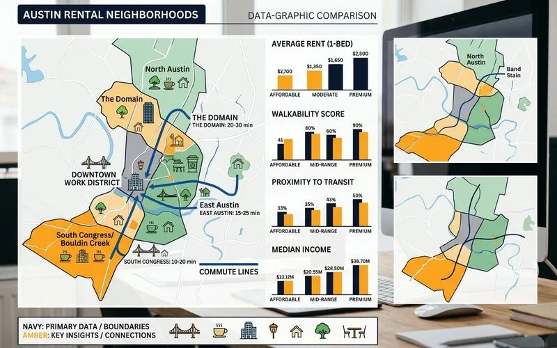 Map comparing Austin rental neighborhoods by commute