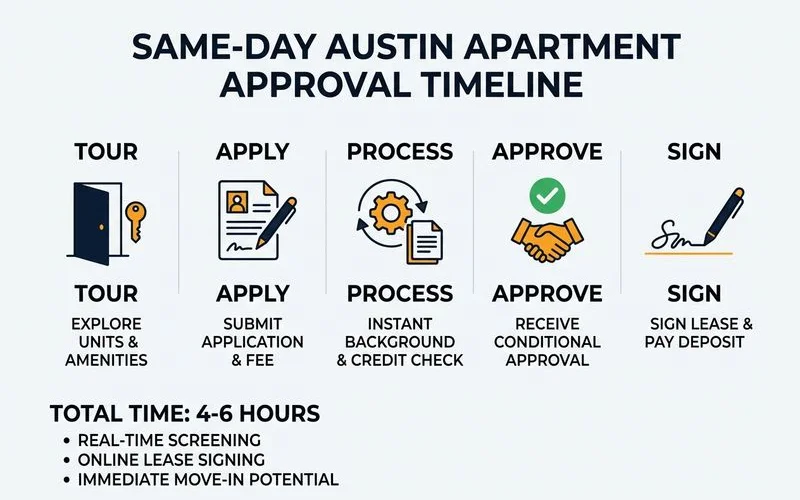 Timeline of a same-day apartment approval from tour to signed lease